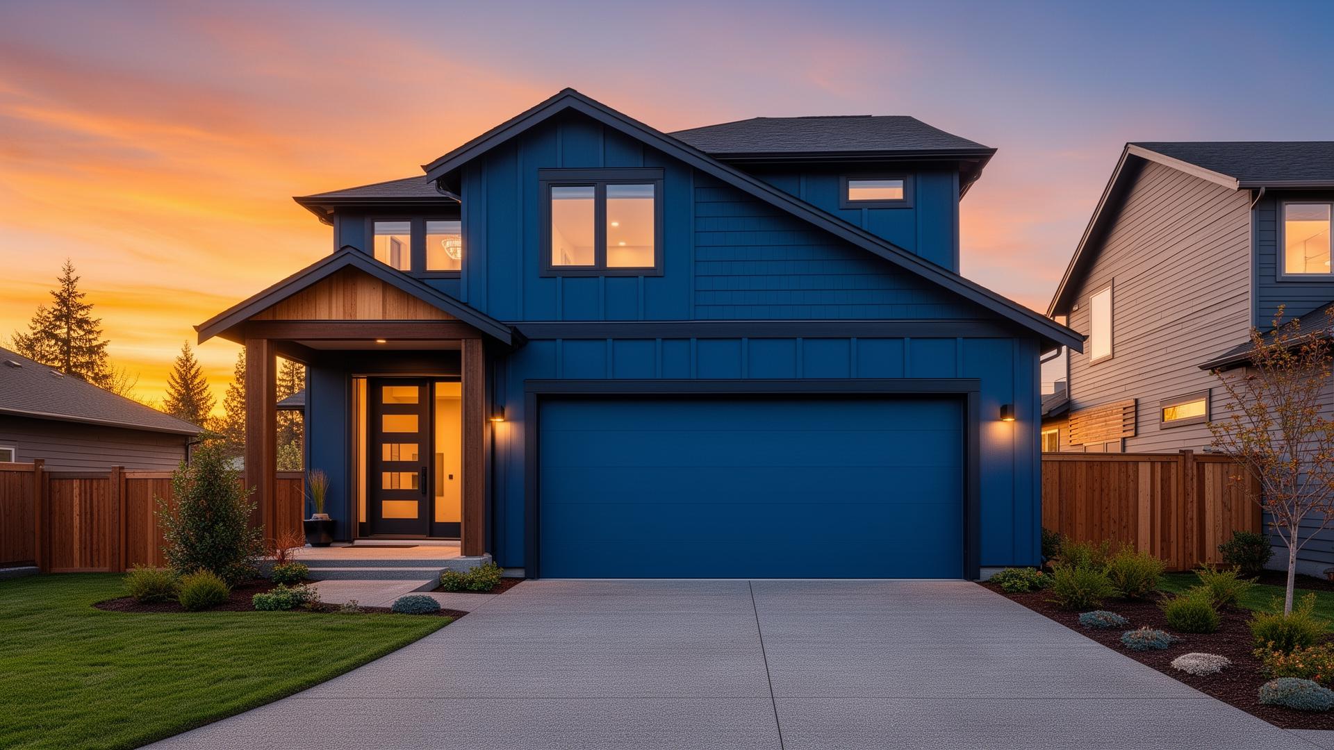 Beautiful modern home with garage door